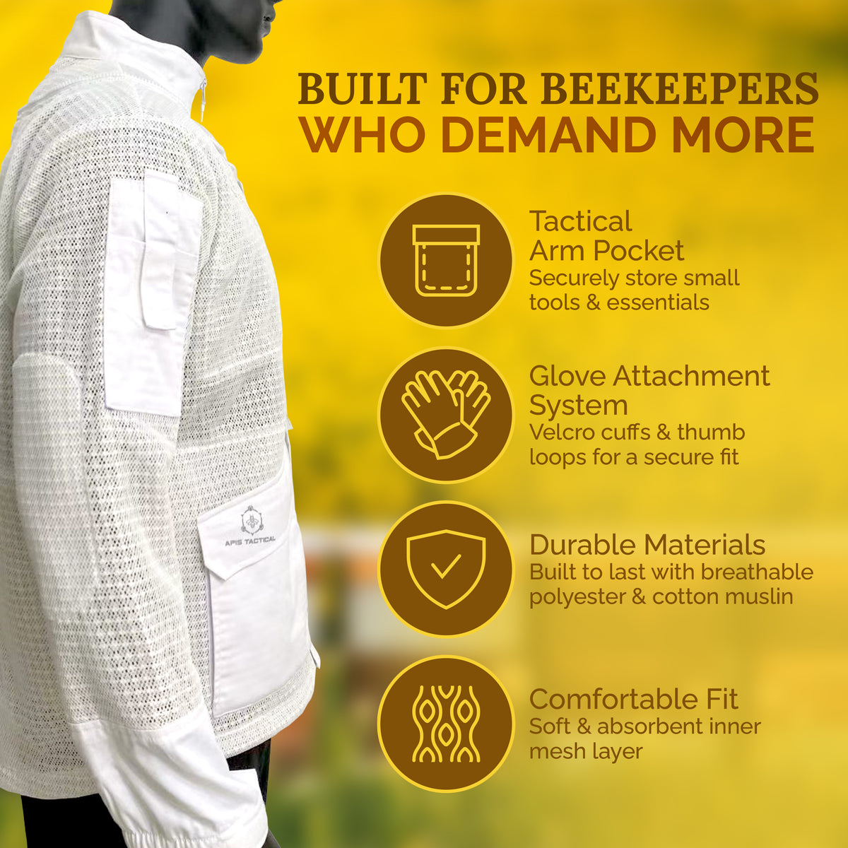 Apis Tactical PRO Ventilated Beekeeping Jacket – 3-Layer Sting Protection with Tactical Storage
