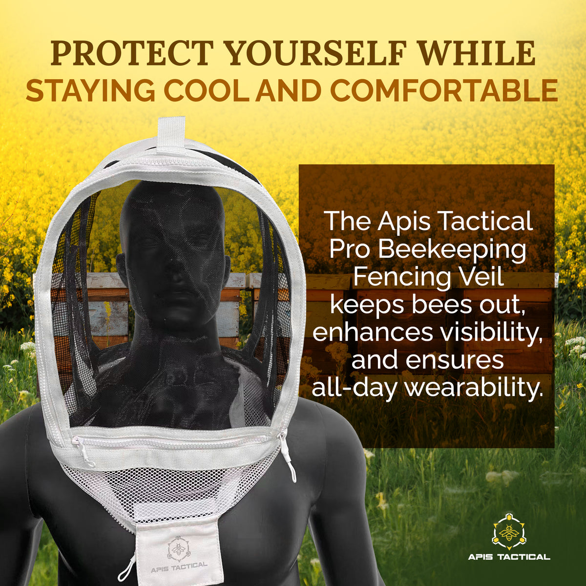 Apis Tactical PRO Beekeeping Fencing Veil – Lightweight Protective Headgear