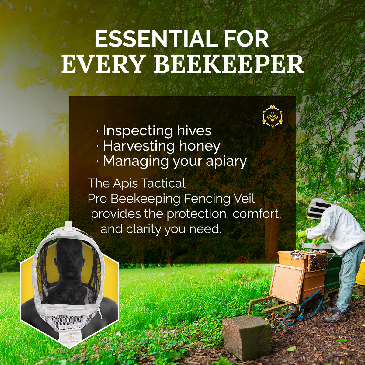 Apis Tactical PRO Beekeeping Fencing Veil – Lightweight Protective Headgear