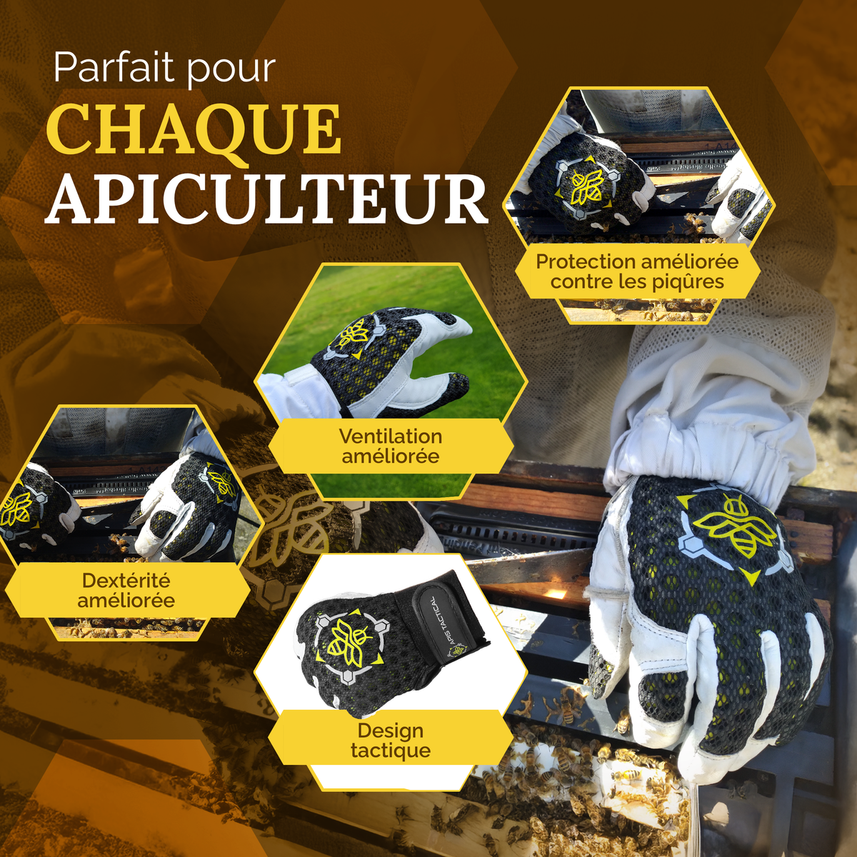 Gants d'apiculture Apis Tactical PRO blancs
